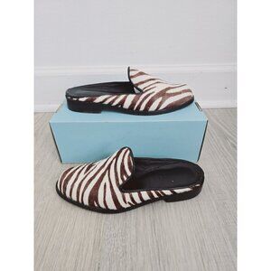 Greater LA Western Boho Calf Hair Zebra Animal Print Slip On Mules Shoes 7.5